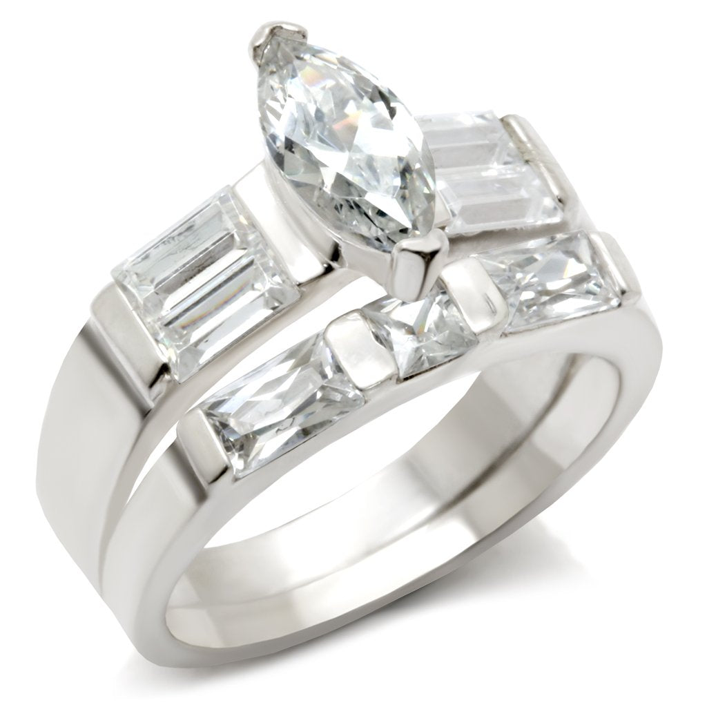 40911 - High-Polished 925 Sterling Silver Ring with AAA Grade CZ  in Clear - Joyeria Lady