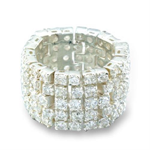 41003 - High-Polished 925 Sterling Silver Ring with AAA Grade CZ  in Clear - Joyeria Lady