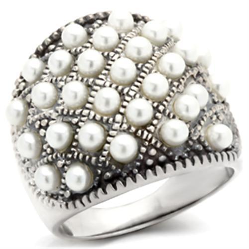 410108 - Antique Tone 925 Sterling Silver Ring with Synthetic Pearl in White - Joyeria Lady