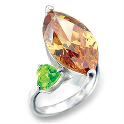 413331 - High-Polished 925 Sterling Silver Ring with AAA Grade CZ  in Champagne - Joyeria Lady