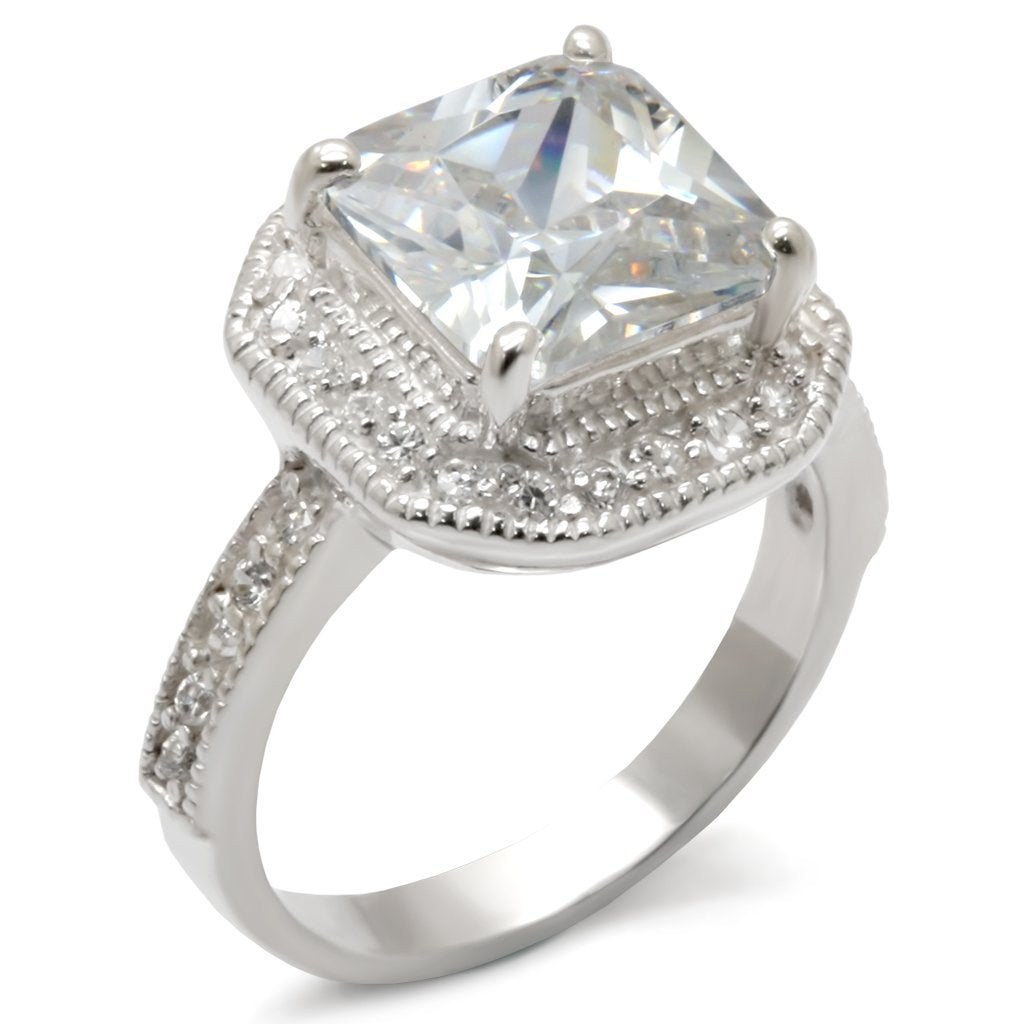 413407 - High-Polished 925 Sterling Silver Ring with AAA Grade CZ  in Clear - Joyeria Lady