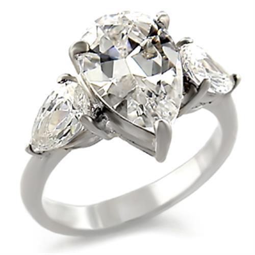 413409 - High-Polished 925 Sterling Silver Ring with AAA Grade CZ  in Clear - Joyeria Lady