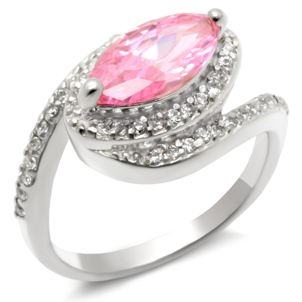 49509 - High-Polished 925 Sterling Silver Ring with AAA Grade CZ  in Rose - Joyeria Lady