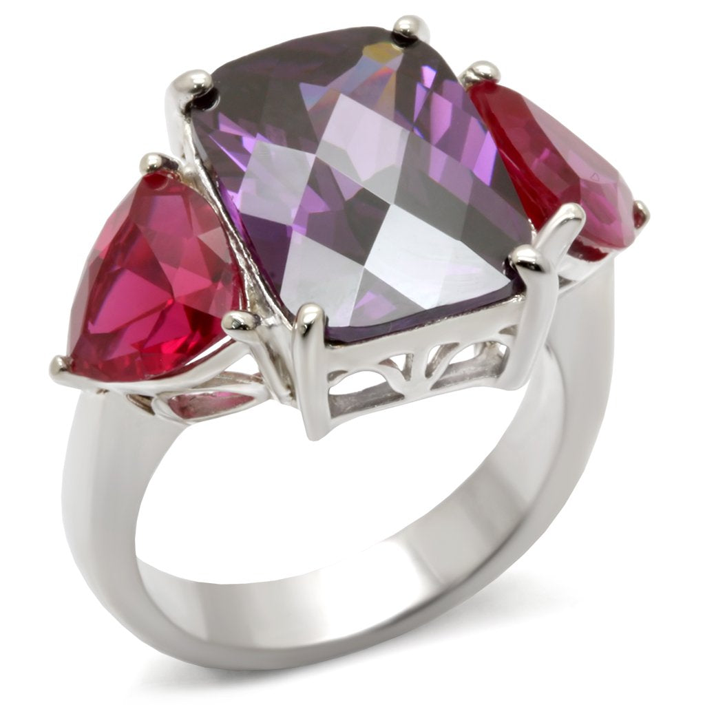49702 - High-Polished 925 Sterling Silver Ring with AAA Grade CZ  in Amethyst - Joyeria Lady