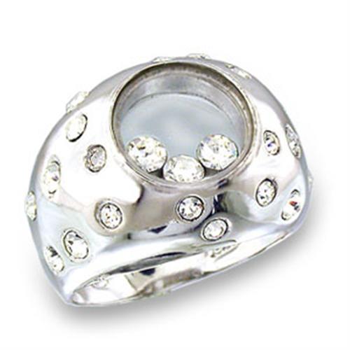 49709 - High-Polished 925 Sterling Silver Ring with Top Grade Crystal  in Clear - Joyeria Lady
