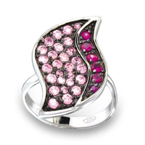 49806 - Rhodium + Ruthenium 925 Sterling Silver Ring with AAA Grade CZ  in Multi Color - Joyeria Lady