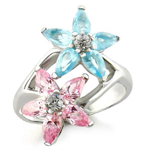 49811 - High-Polished 925 Sterling Silver Ring with AAA Grade CZ  in Multi Color - Joyeria Lady