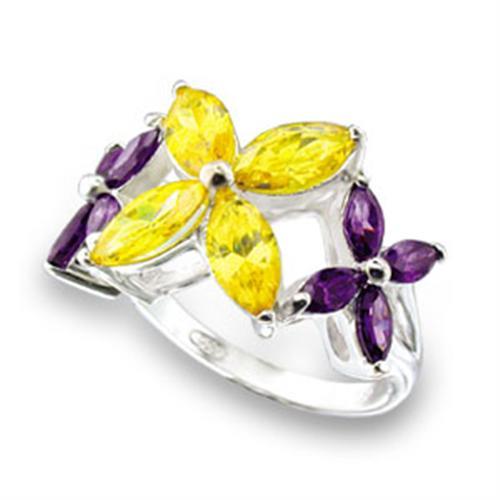 49816 - High-Polished 925 Sterling Silver Ring with AAA Grade CZ  in Multi Color - Joyeria Lady