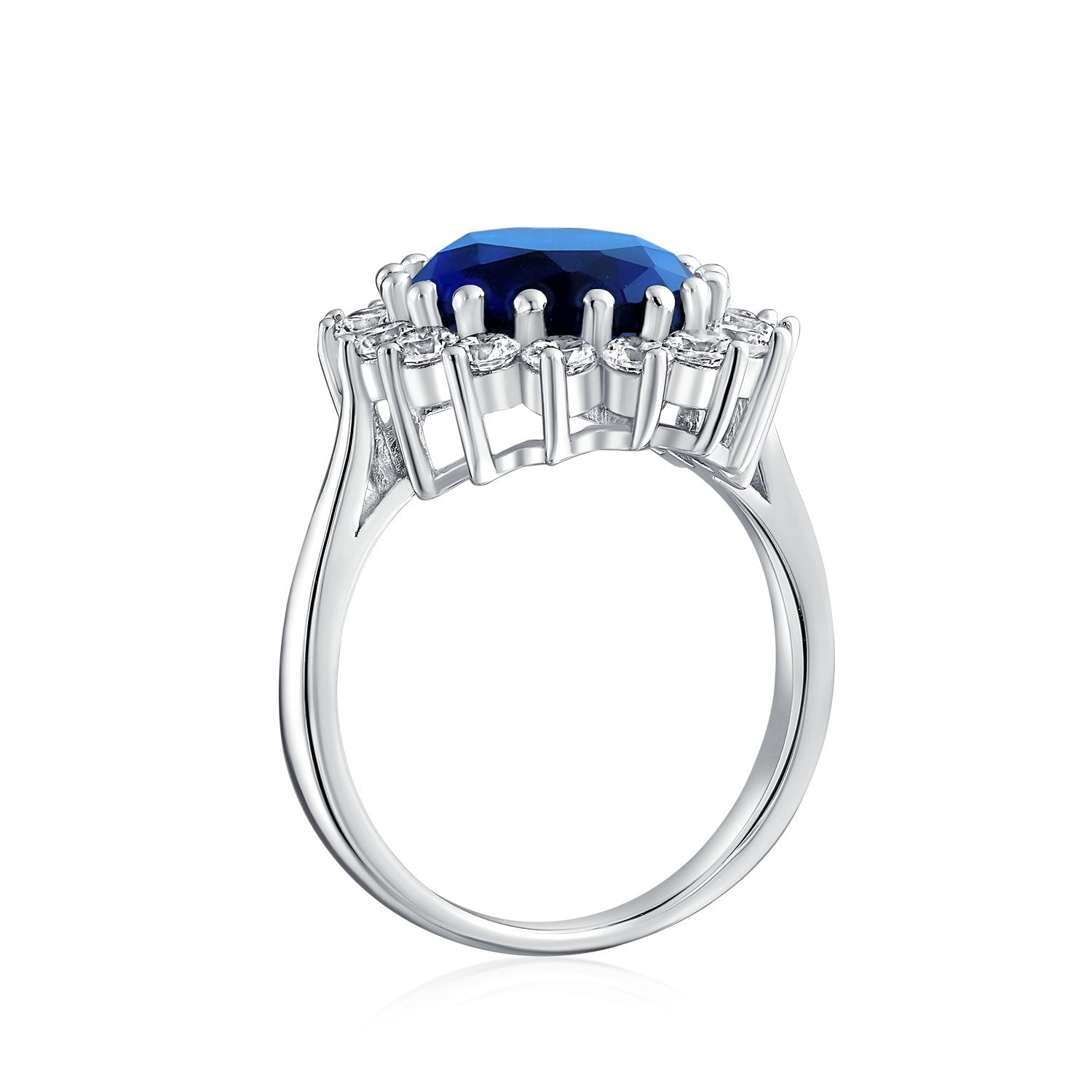 4CT Blue Oval Imitation Sapphire CZ Engagement Ring Sterling Silver - Joyeria Lady