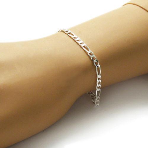 Timeless Sterling Silver Figaro Chain Bracelet in 4mm (Gauge 100) width. Available in 7" and 8" Lengths. - Joyeria Lady