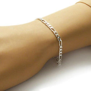 Timeless Sterling Silver Figaro Chain Bracelet in 4mm (Gauge 100) width. Available in 7" and 8" Lengths.