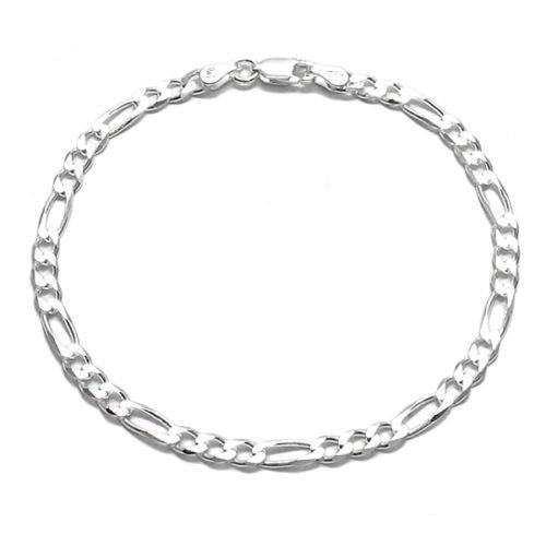 Timeless Sterling Silver Figaro Chain Bracelet in 4mm (Gauge 100) width. Available in 7" and 8" Lengths. - Joyeria Lady