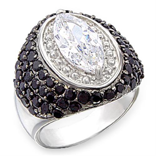 50501 - Rhodium + Ruthenium 925 Sterling Silver Ring with AAA Grade CZ  in Clear - Joyeria Lady