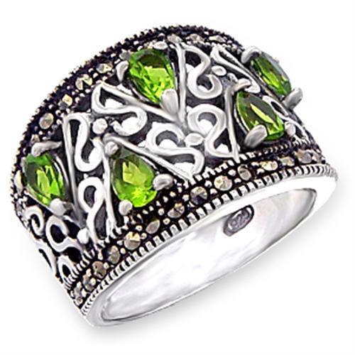 51411 - Antique Tone 925 Sterling Silver Ring with Synthetic Spinel in Peridot - Joyeria Lady