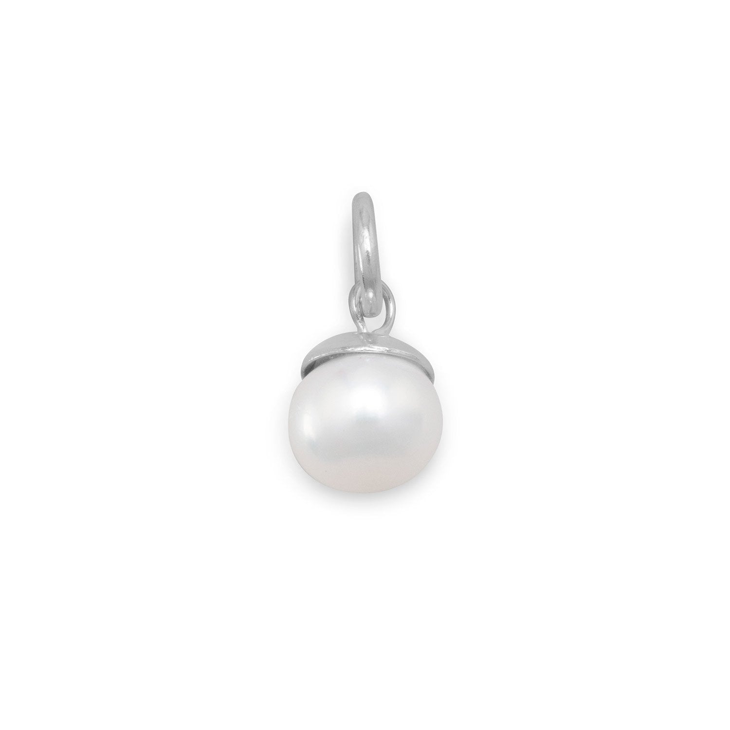 Rhodium Plated Cultured Freshwater Pearl Charm Bead - Joyeria Lady