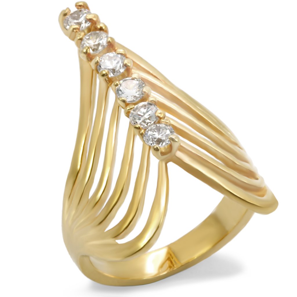 54701 Gold Brass Ring with AAA Grade CZ in Clear - Joyeria Lady