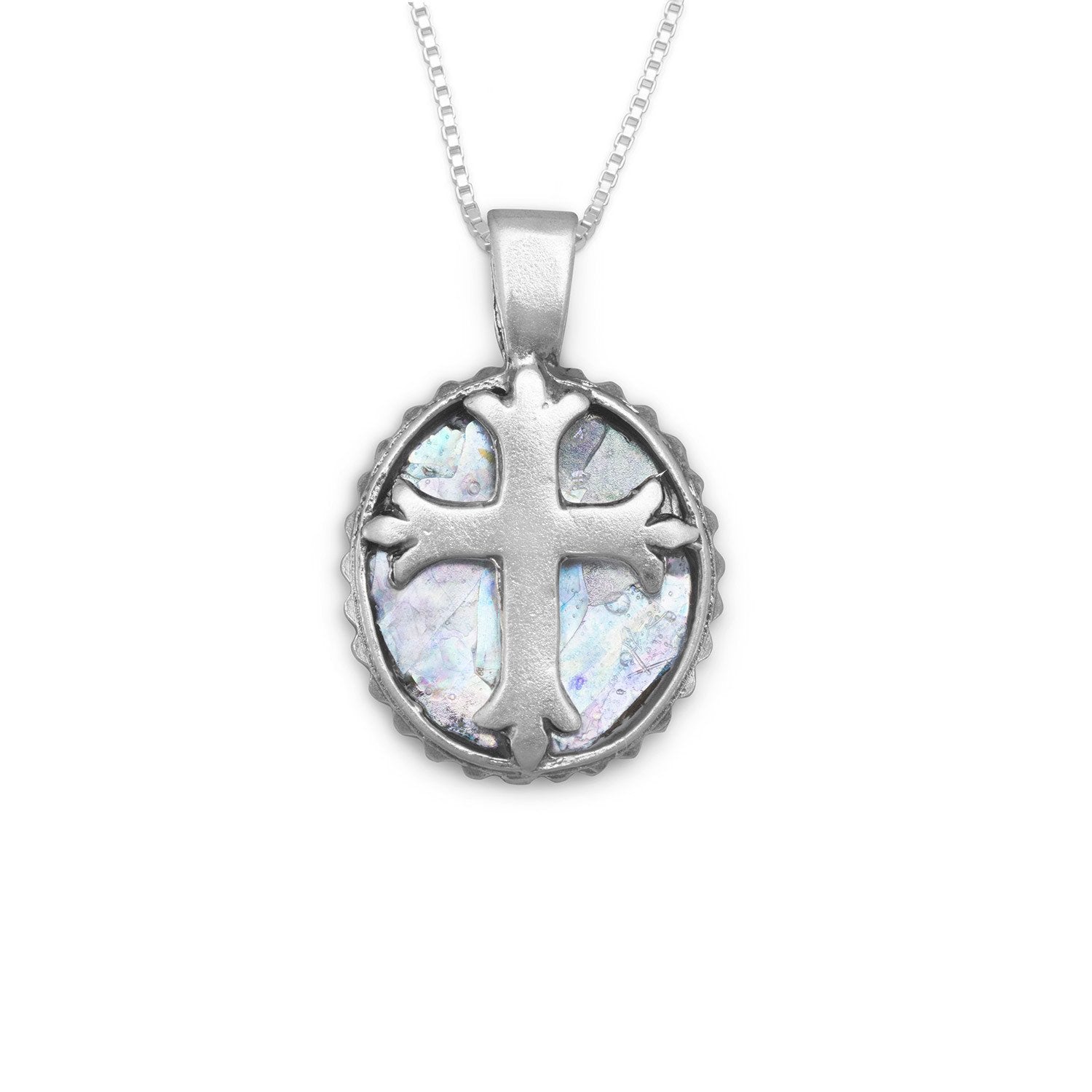 18" Oval Roman Glass Cross Necklace - Joyeria Lady