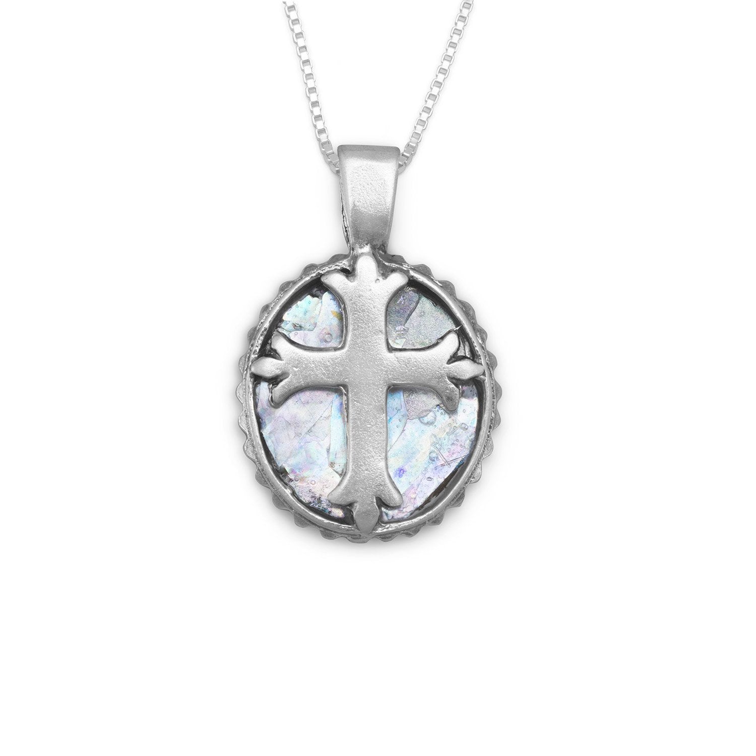 18" Oval Roman Glass Cross Necklace - Joyeria Lady