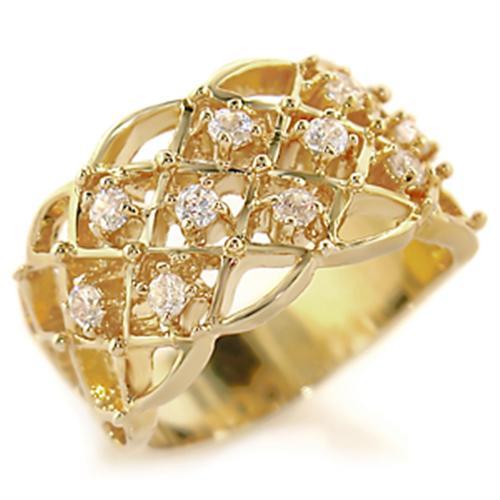 54809 Gold Brass Ring with AAA Grade CZ in Clear - Joyeria Lady