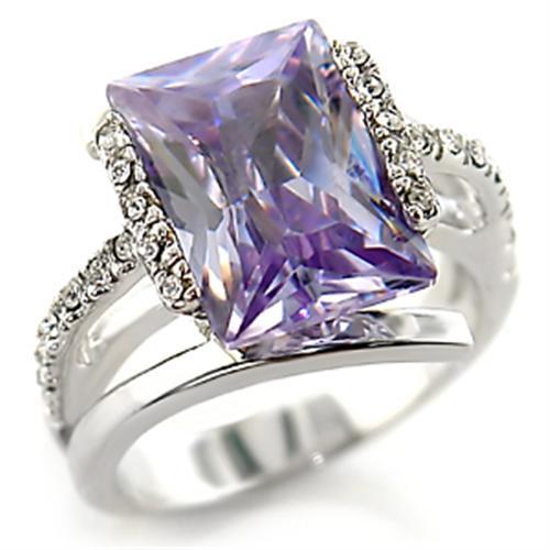 55316 Rhodium Brass Ring with AAA Grade CZ in Light Amethyst - Joyeria Lady