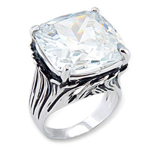 56318 Rhodium Brass Ring with AAA Grade CZ in Clear - Joyeria Lady