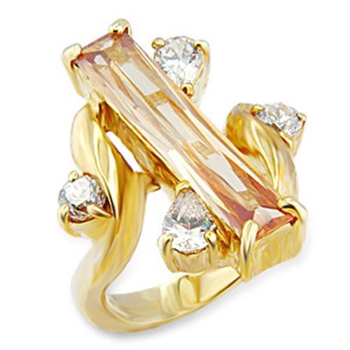 56423 Gold Brass Ring with AAA Grade CZ in Champagne - Joyeria Lady