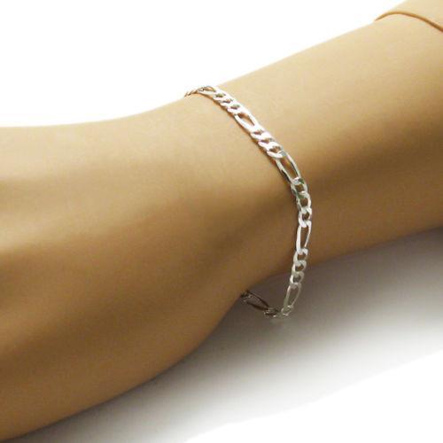 Classic Sterling Silver Figaro Chain Bracelet in 5mm (Gauge 120) width. Available in 7" and 8" Lengths. - Joyeria Lady