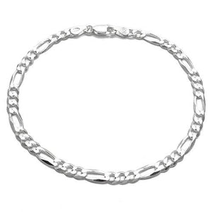 Classic Sterling Silver Figaro Chain Bracelet in 5mm (Gauge 120) width. Available in 7" and 8" Lengths. - Joyeria Lady