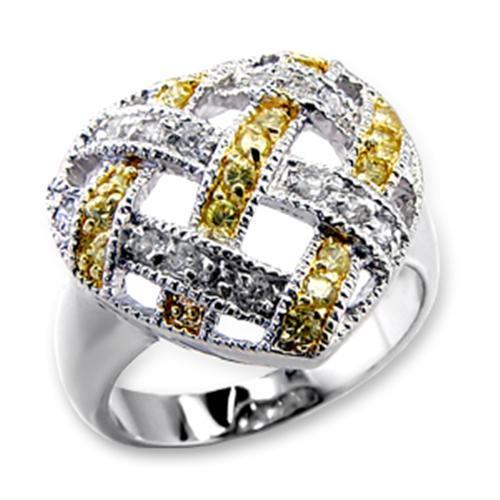 60205 Reverse Two-Tone Brass Ring with AAA Grade CZ in Topaz - Joyeria Lady