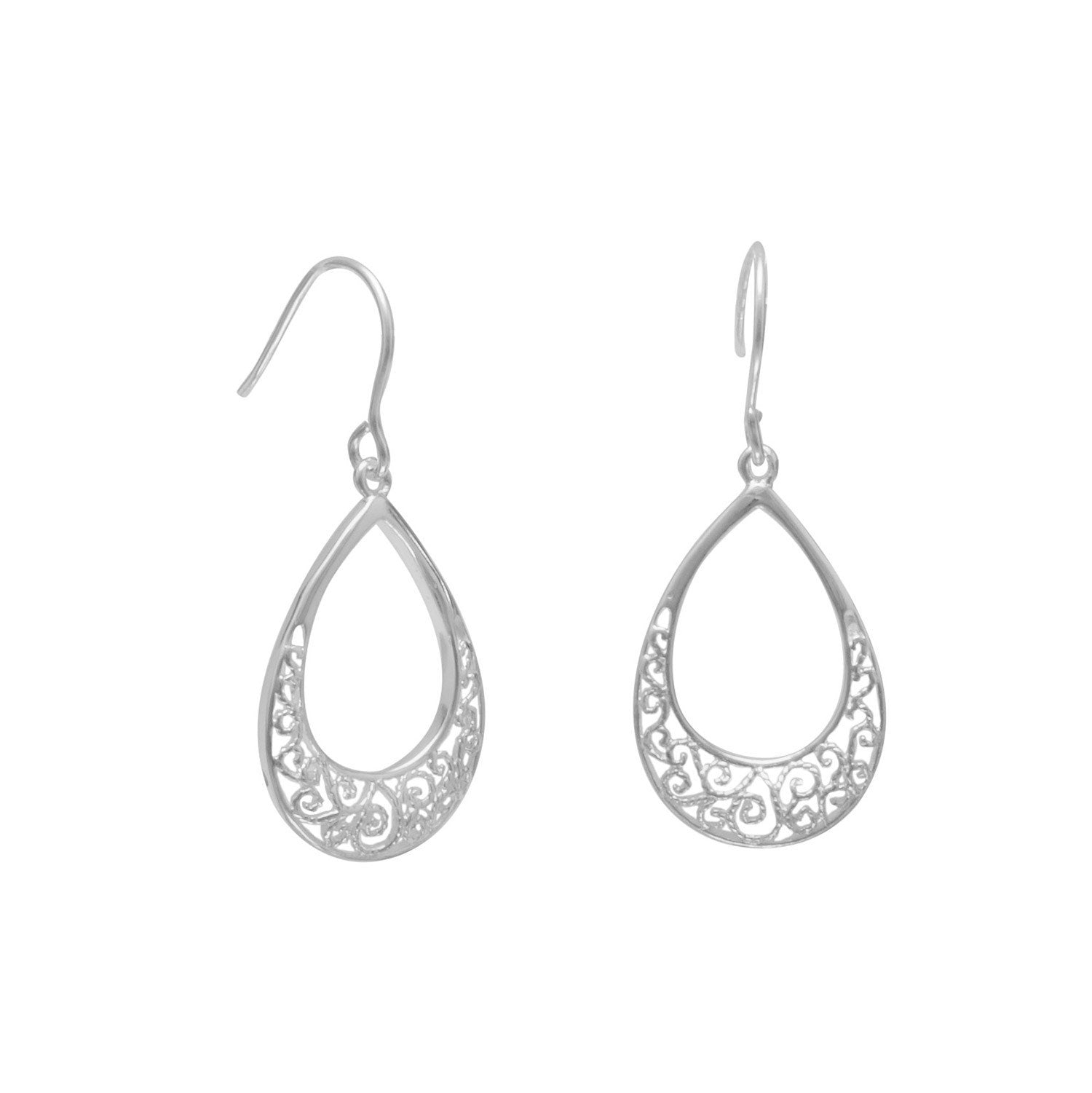 Pear Shape Filigree Design French Wire Earrings - Joyeria Lady