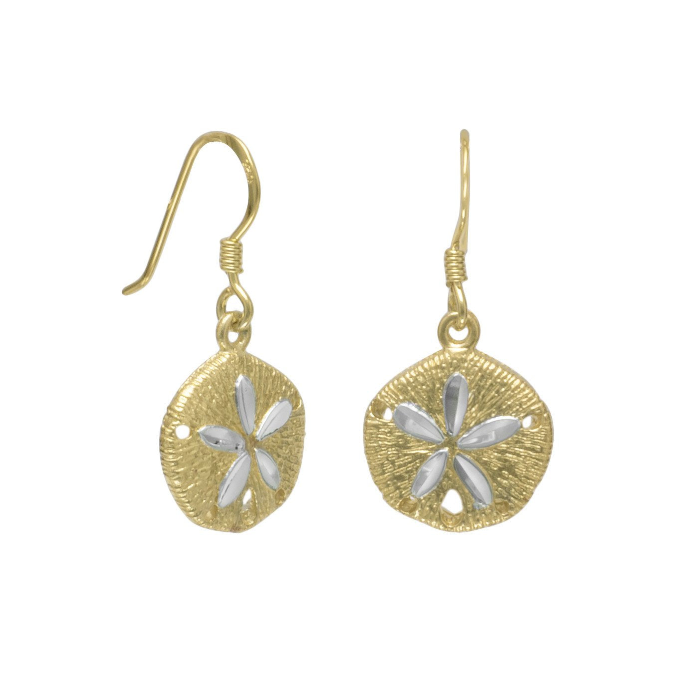 14 Karat Gold Plated Sand Dollar French Wire Earrings - Joyeria Lady