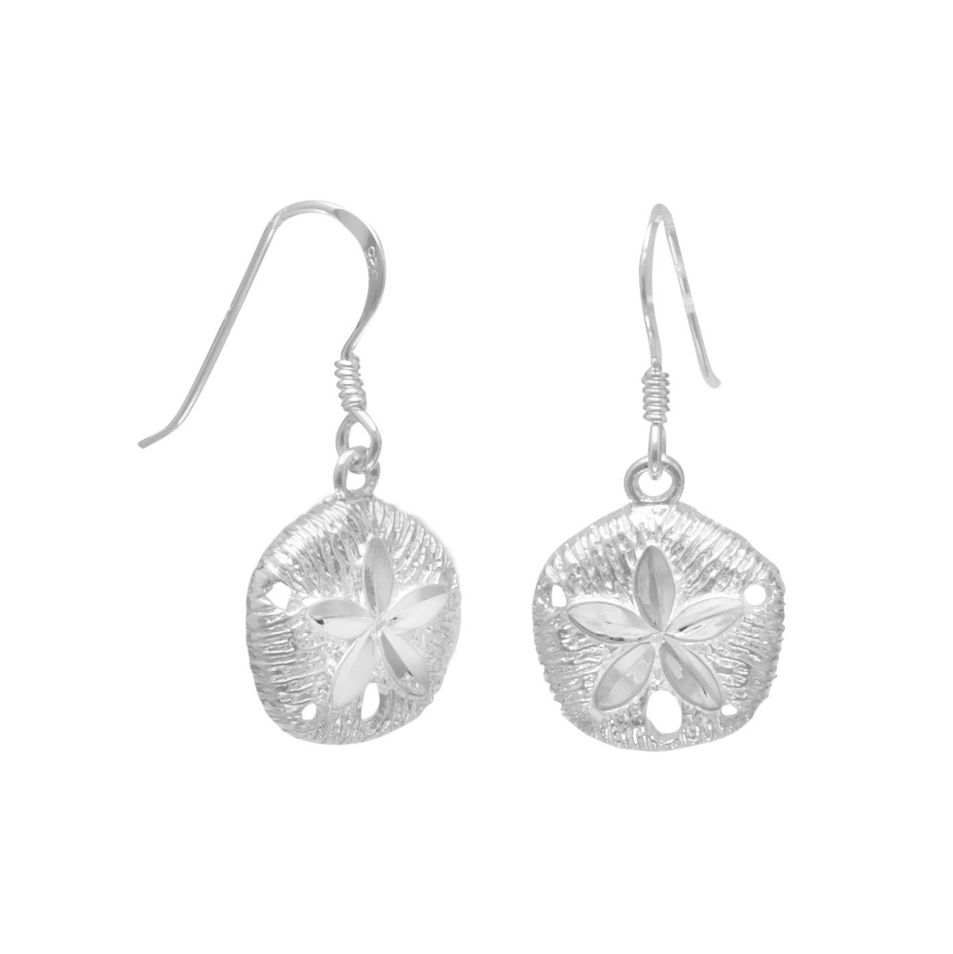 Diamond Cut Sand Dollar French Wire Earrings - Joyeria Lady
