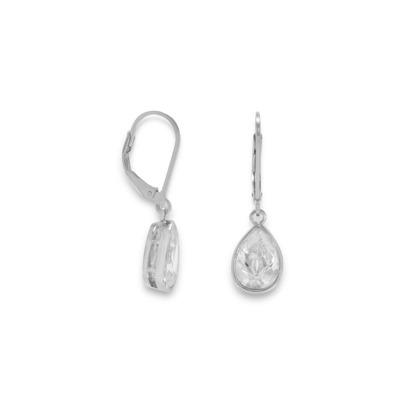 Rhodium Plated CZ Drop Earrings - Joyeria Lady