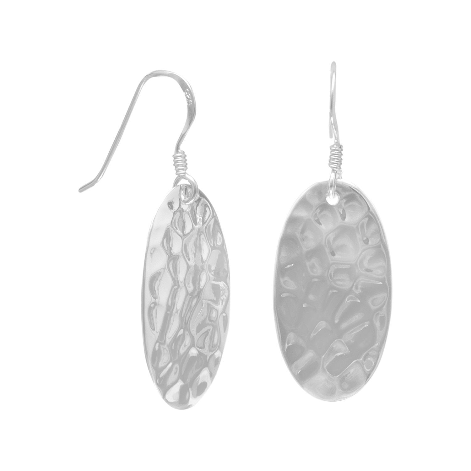 Large Oval Hammered French Wire Earrings - Joyeria Lady