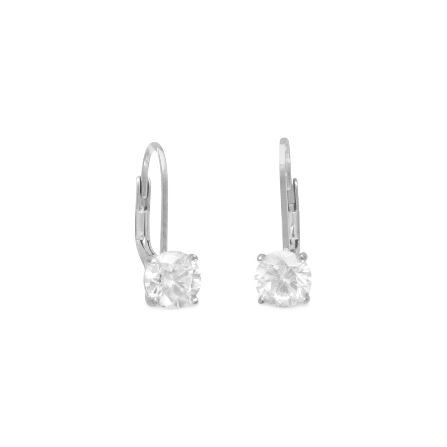 Rhodium Plated Lever Back CZ Earrings - Joyeria Lady