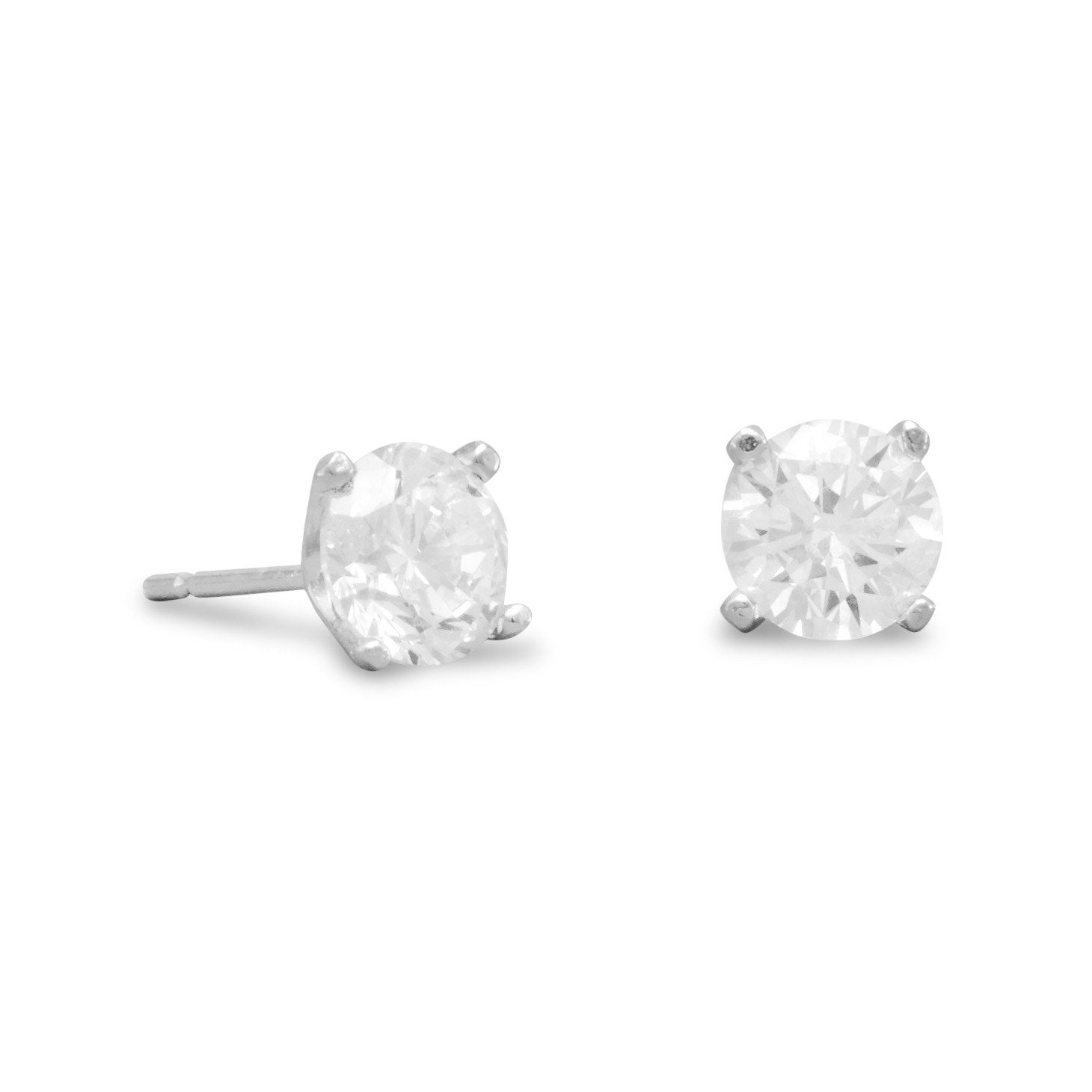 Rhodium Plated 6mm CZ Stud Earrings - Joyeria Lady
