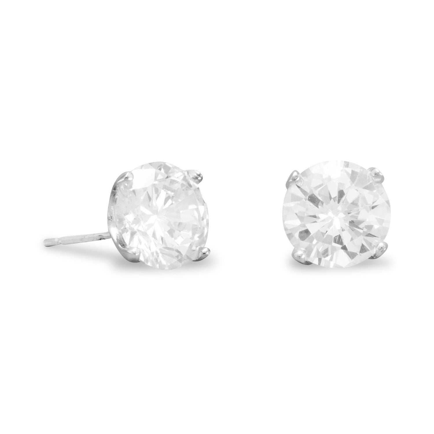 Rhodium Plated 8mm CZ Stud Earrings - Joyeria Lady
