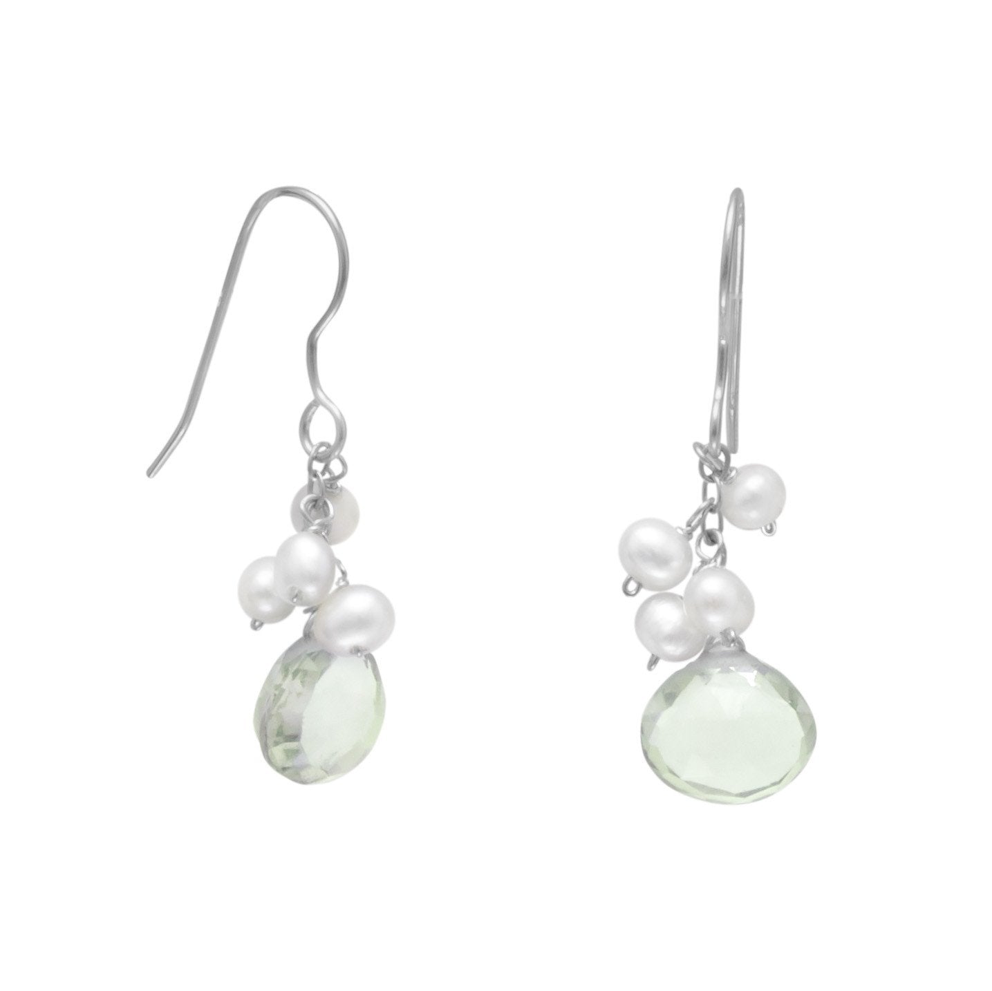 Prasiolite and Cultured Freshwater Pearl French Wire Earrings - Joyeria Lady