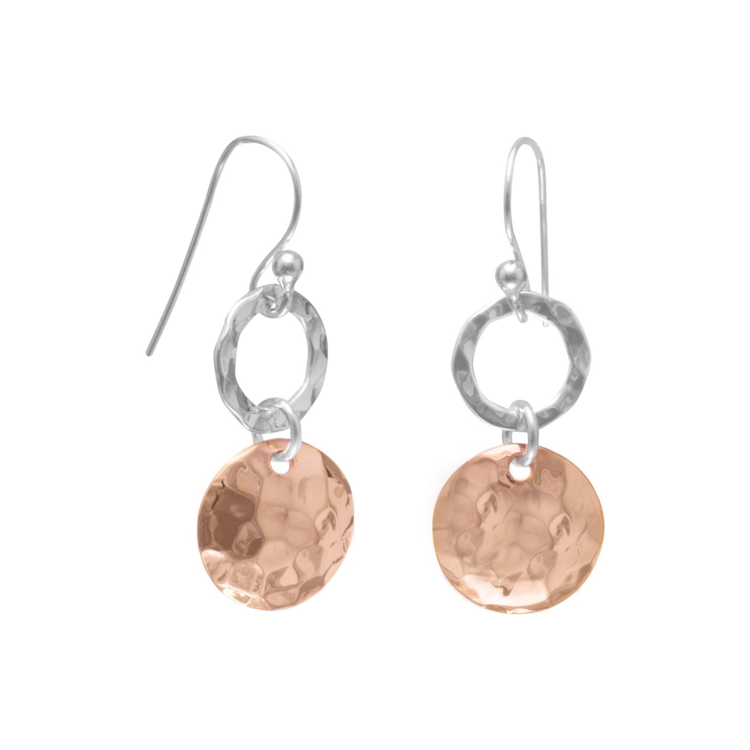 Sterling Silver and 14 Karat Rose Gold Plated French Wire Earrings - Joyeria Lady