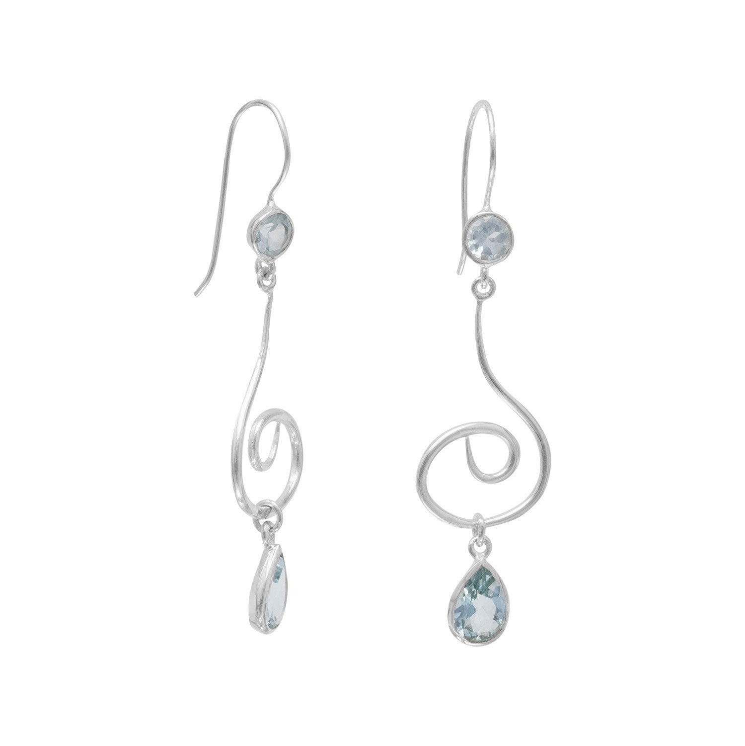 Swirl Design Earrings with Faceted Blue Topaz - Joyeria Lady