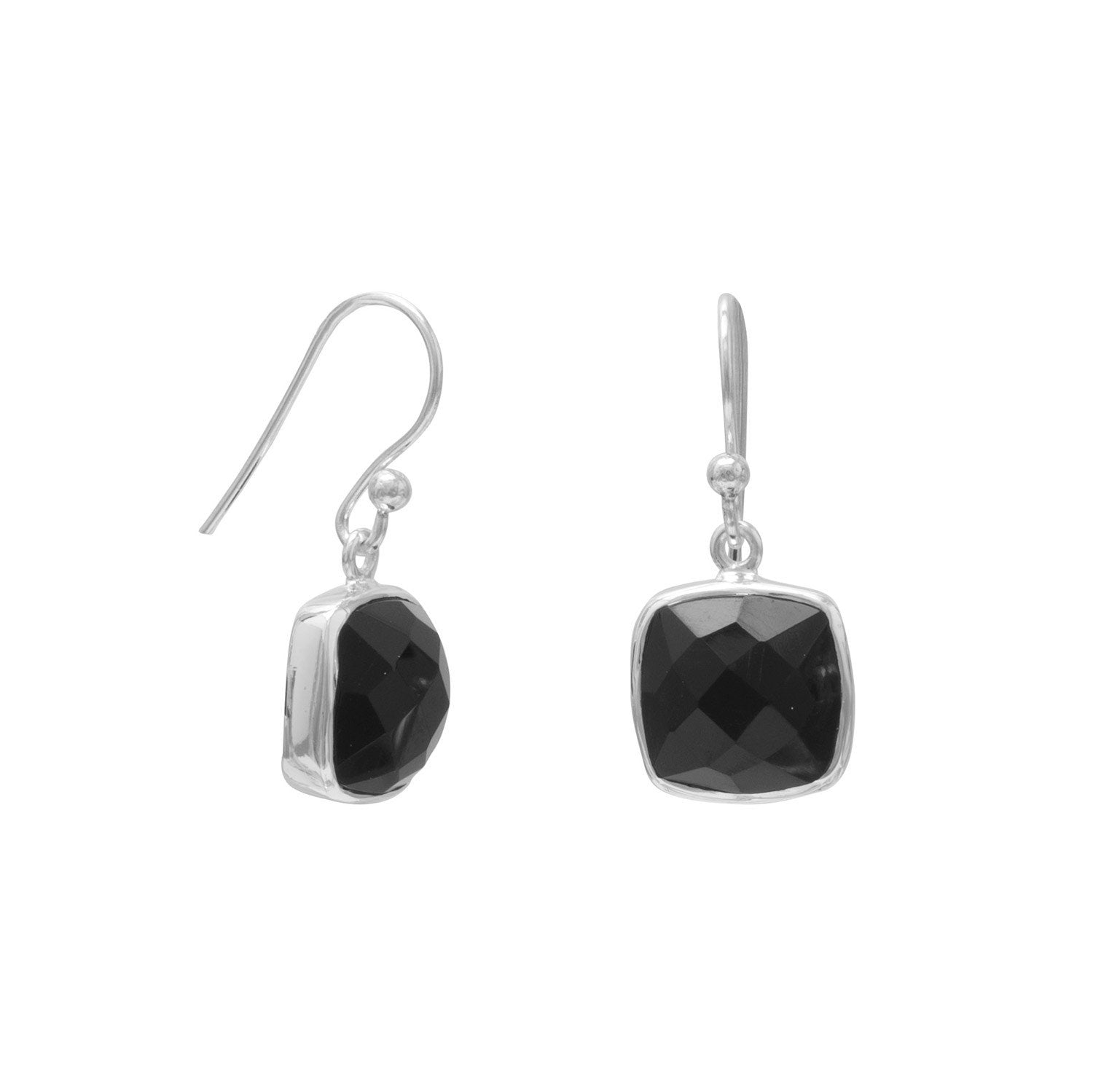 Faceted Black Onyx French Wire Earrings - Joyeria Lady