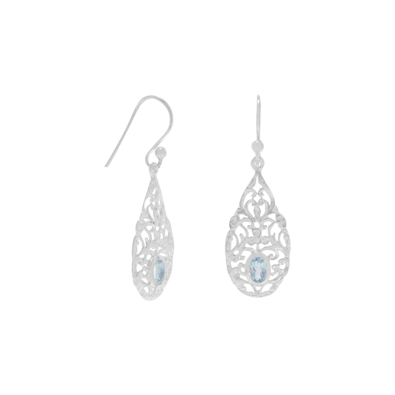 Pear Shape Blue Topaz Drop Earrings - Joyeria Lady