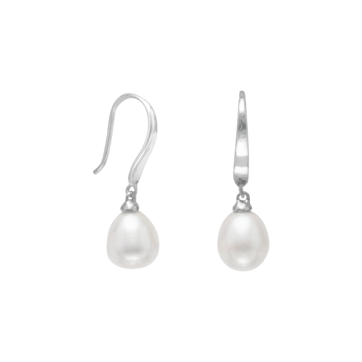 Rhodium Plated Cultured Freshwater Pearl French Wire Earrings - Joyeria Lady