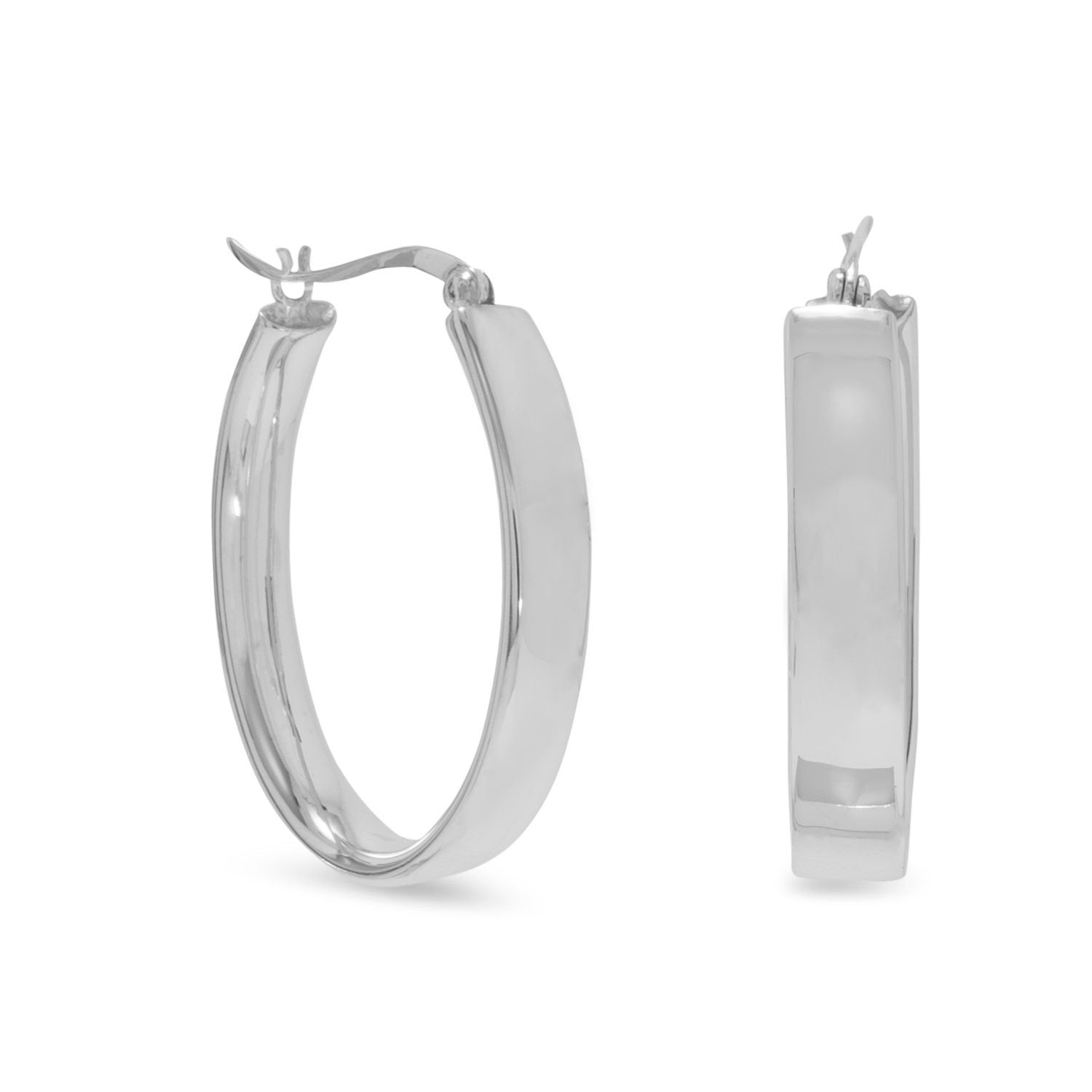 Flat 5.5mm Oval Hoop Earrings - Joyeria Lady