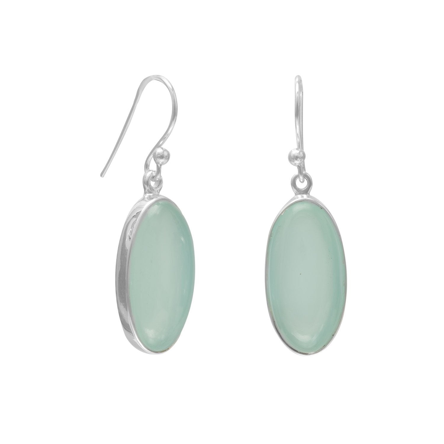 Oval Green Chalcedony French Wire Earrings - Joyeria Lady