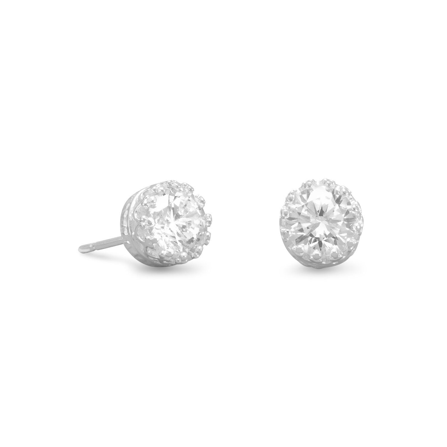 CZ Stud Earrings in Crown Setting - Joyeria Lady