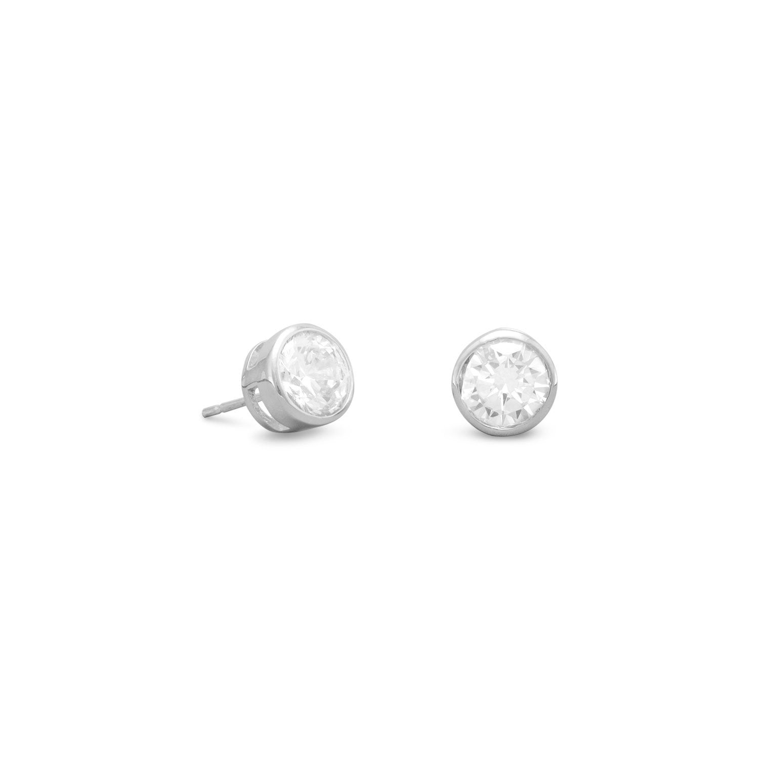 Bezel Set CZ Stud Earrings - Joyeria Lady