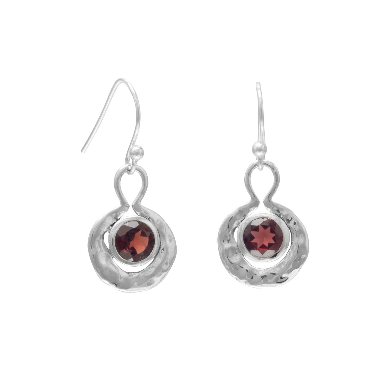 Oxidized Round Hammered Earrings With Garnet - Joyeria Lady