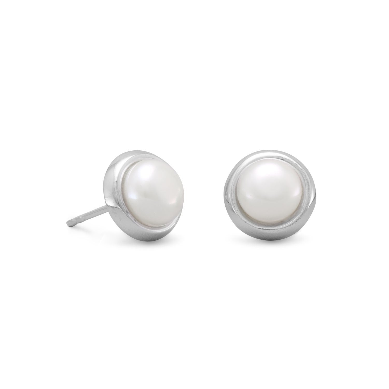 Cultured Freshwater Button Pearl Stud Earrings - Joyeria Lady