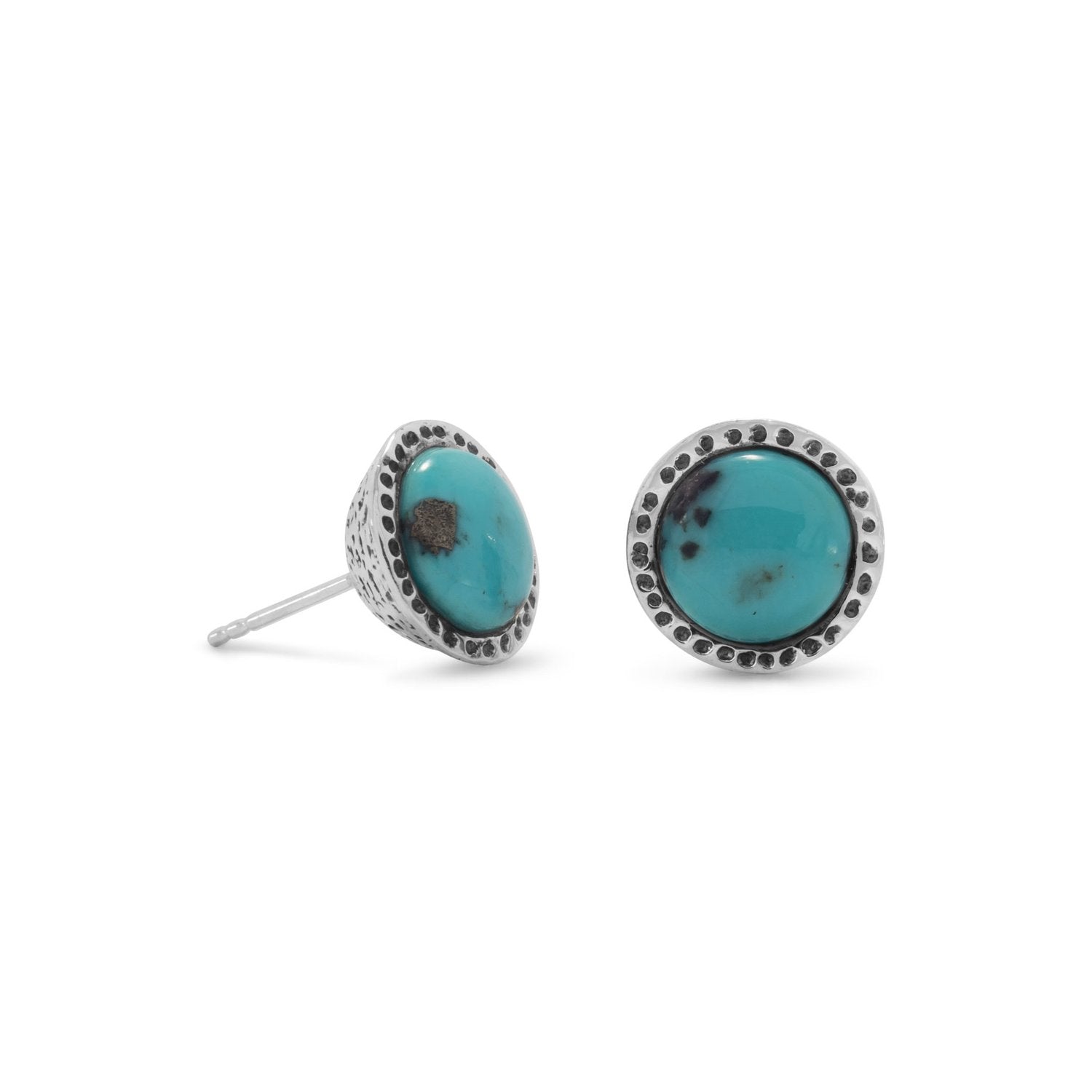Oxidized Stabilized Turquoise Stud Earrings - Joyeria Lady